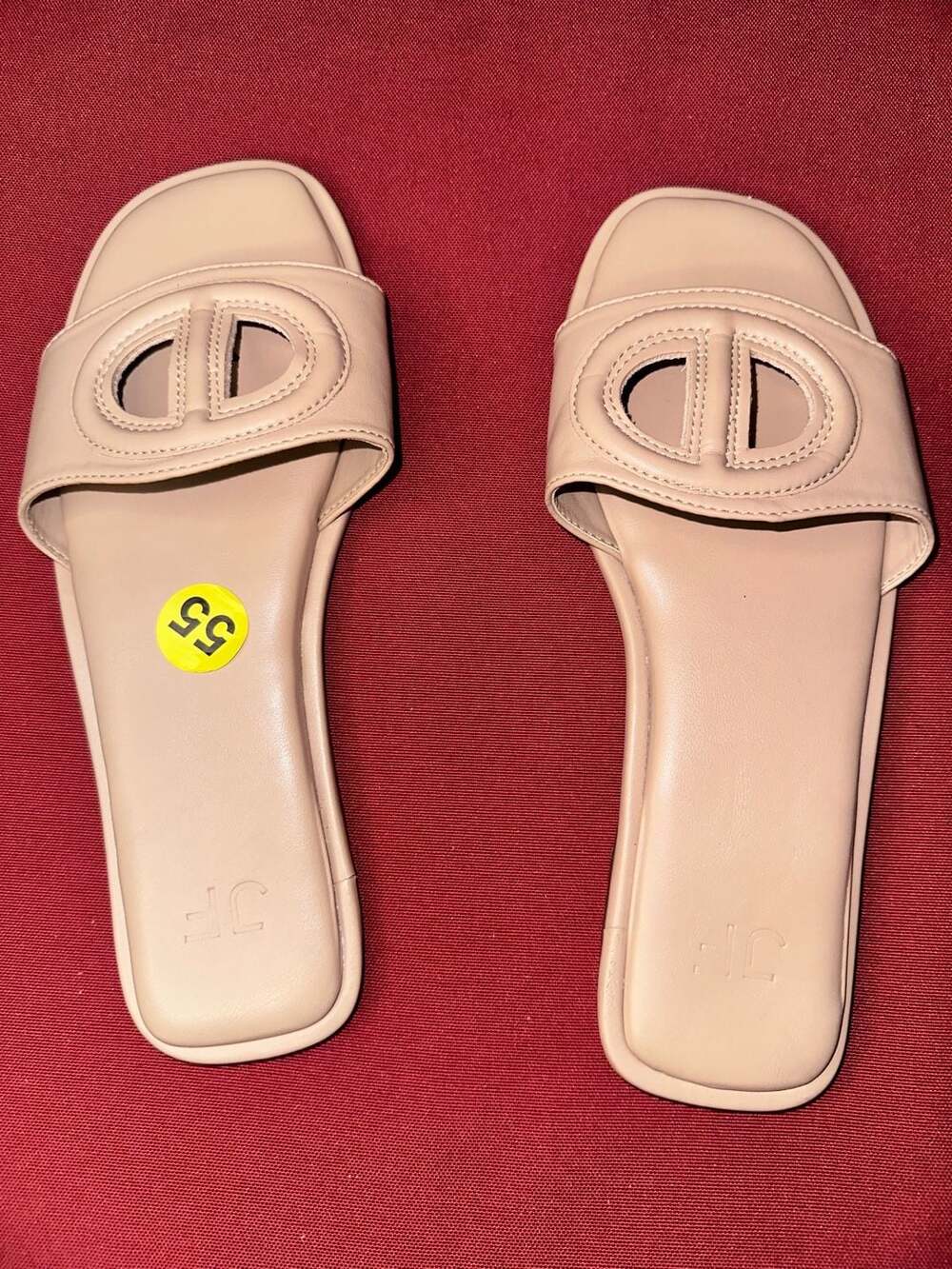 No.55 JustFab Beige Leather Cutout Flat Slide Sandals - Picture 3 of 4